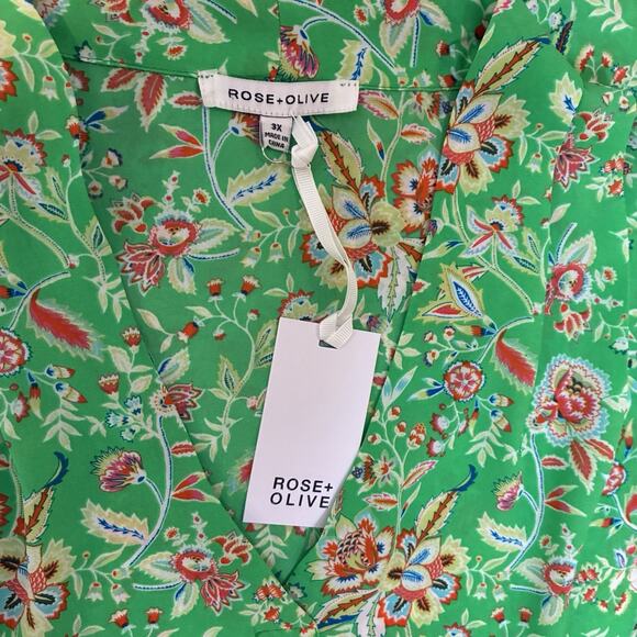 Rose + Olive Top NWT Size 3x Boldly In Bloom Sleeveless Floral V-Neck Popover - Picture 4 of 7